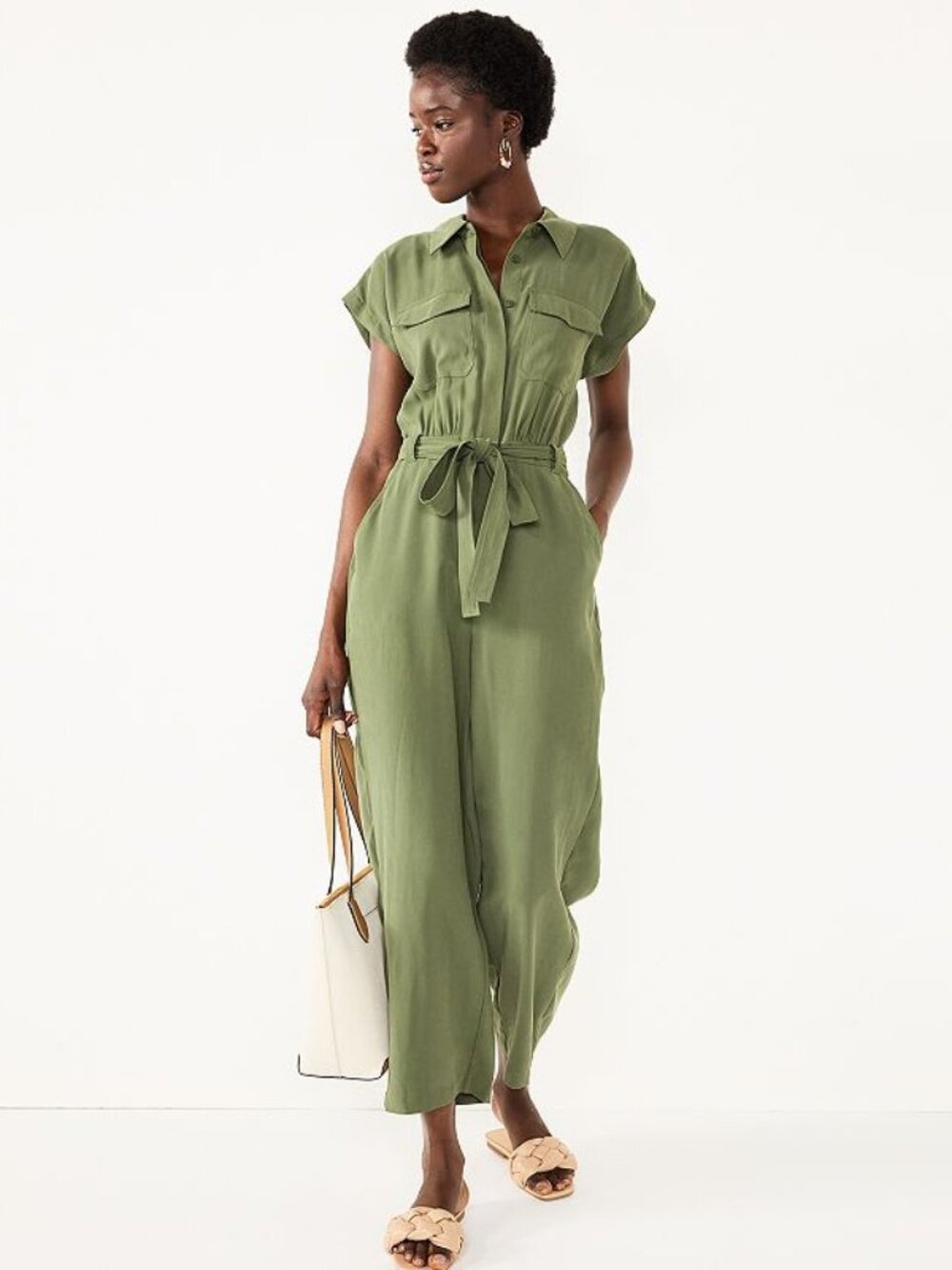 Women's Nine West Plus Size Utility Jumpsuit - Army Green - XXL